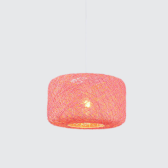Colorful Drum Pendant Macaron Light For Bistro - Red/Pink/Orange