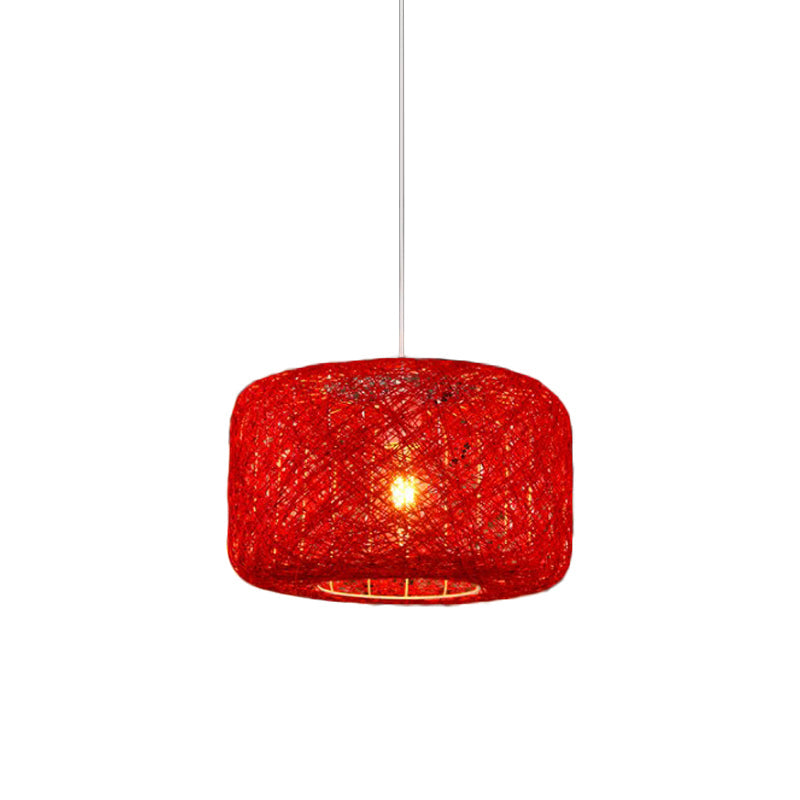 Colorful Drum Pendant Macaron Light For Bistro - Red/Pink/Orange Red