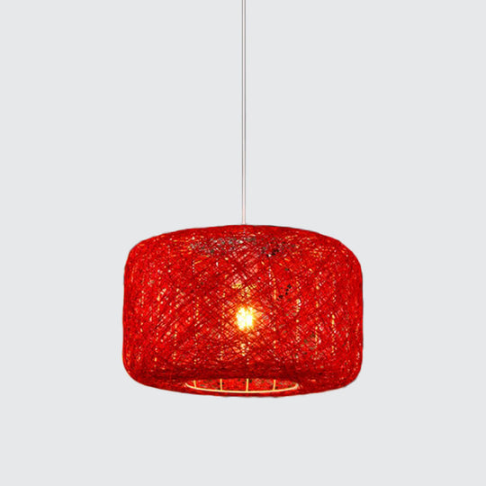 Colorful Drum Pendant Macaron Light For Bistro - Red/Pink/Orange