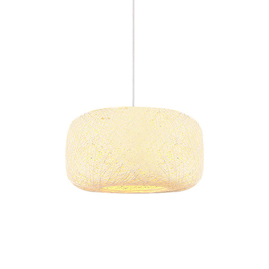 Rattan Weave Macaron Pendant Light: Red/Pink/Orange Drum Drop 1-Light Suspension For Bistro White