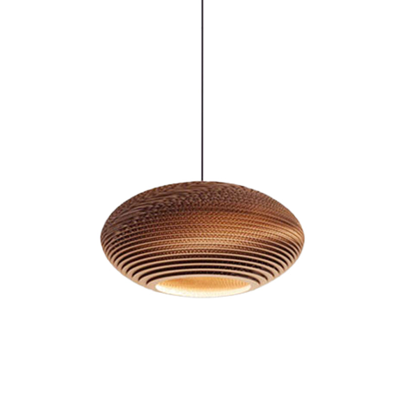 Rustic Brown Hanging Pendant Light Fixture For Dining Room - Globe/Oval/Vase Corrugated Paper Design