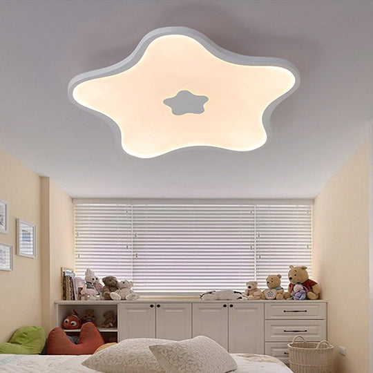 Contemporary Led Flush Mount Ceiling Lamp For Study Room - White Star Acrylic Light / 18 Warm