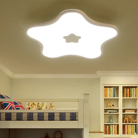 Contemporary Led Flush Mount Ceiling Lamp For Study Room - White Star Acrylic Light / 18’