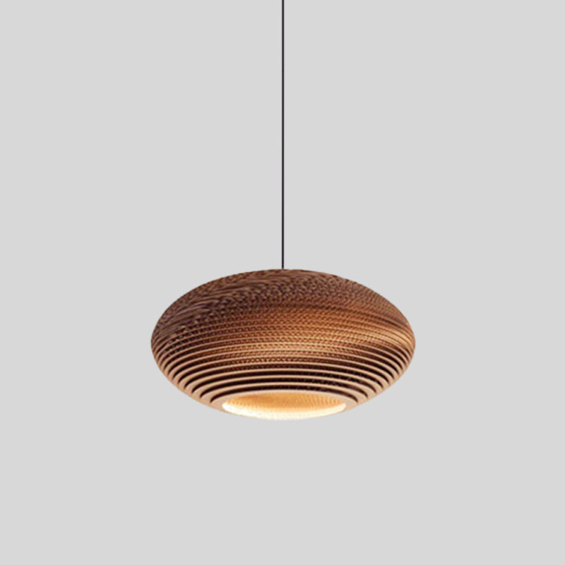 Rustic Brown Hanging Pendant Light Fixture For Dining Room - Globe/Oval/Vase Corrugated Paper Design