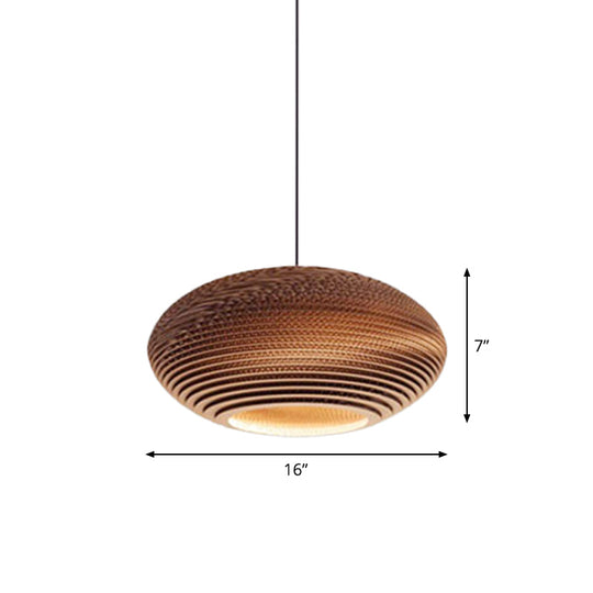 Rustic Brown Corrugated Paper Pendant Light For Dining Room - Globe/Oval/Vase Design