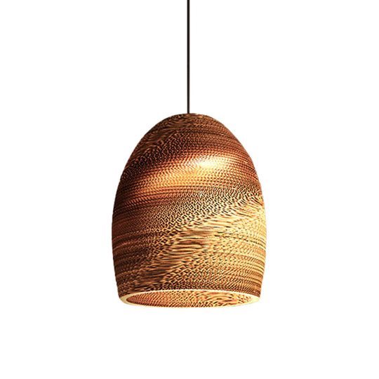 Rustic Brown Hanging Pendant Light Fixture For Dining Room - Globe/Oval/Vase Corrugated Paper Design