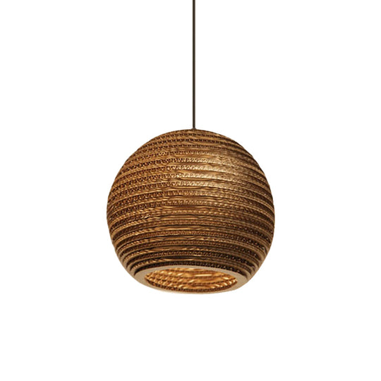Rustic Brown Hanging Pendant Light Fixture For Dining Room - Globe/Oval/Vase Corrugated Paper Design