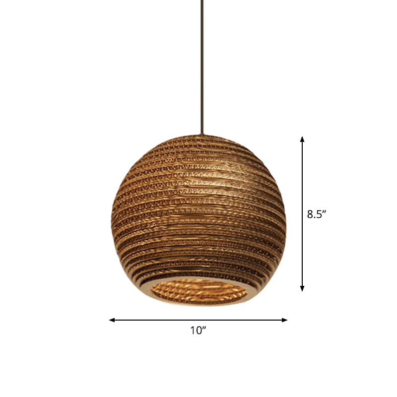 Rustic Brown Corrugated Paper Pendant Light For Dining Room - Globe/Oval/Vase Design