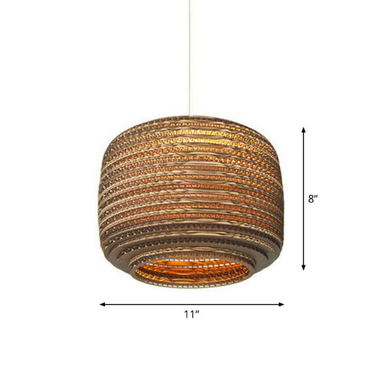 Rustic Brown Hanging Pendant Light Fixture For Dining Room - Globe/Oval/Vase Corrugated Paper Design