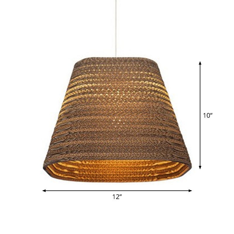 Rustic Brown Corrugated Paper Pendant Light For Dining Room - Globe/Oval/Vase Design