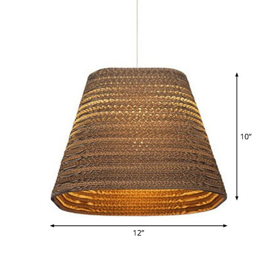 Rustic Brown Hanging Pendant Light Fixture For Dining Room - Globe/Oval/Vase Corrugated Paper Design