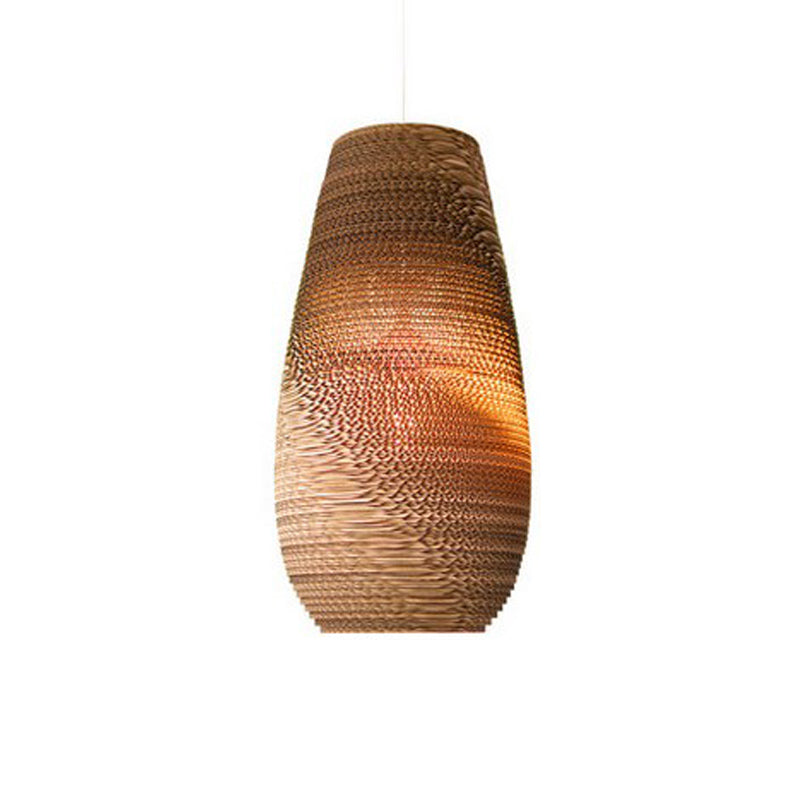 Rustic Brown Hanging Pendant Light Fixture For Dining Room - Globe/Oval/Vase Corrugated Paper Design