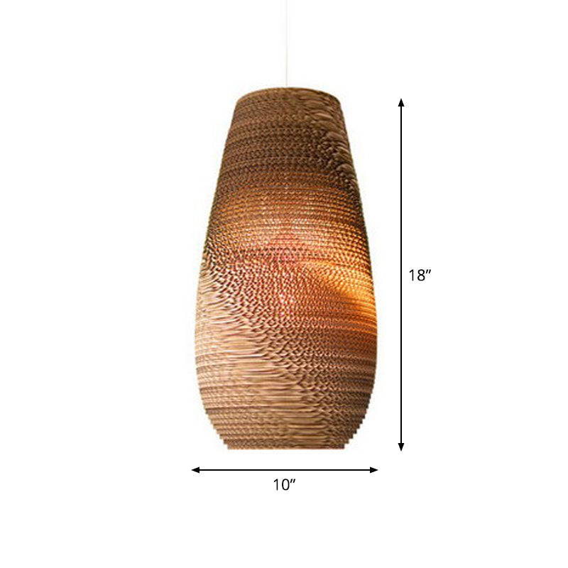Rustic Brown Corrugated Paper Pendant Light For Dining Room - Globe/Oval/Vase Design