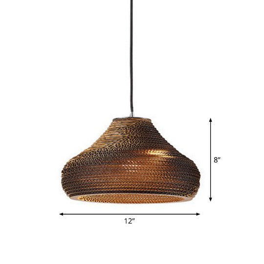 Rustic Brown Hanging Pendant Light Fixture For Dining Room - Globe/Oval/Vase Corrugated Paper Design