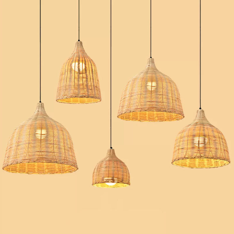 Bamboo Bell Hanging Lamp: Handcrafted 1-Light Pendant For Restaurants - 10’/12’/23.5’ Wide