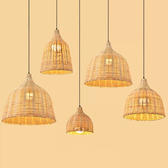 Bamboo Bell Hanging Lamp: Handcrafted 1-Light Pendant For Restaurants - 10’/12’/23.5’ Wide