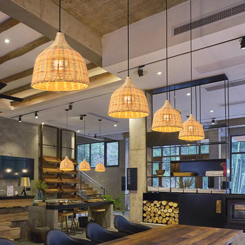 Bamboo Bell Hanging Lamp: Handcrafted 1-Light Pendant For Restaurants - 10’/12’/23.5’ Wide