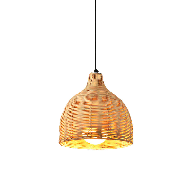 Bamboo Bell Hanging Lamp: Handcrafted 1-Light Pendant For Restaurants - 10’/12’/23.5’ Wide