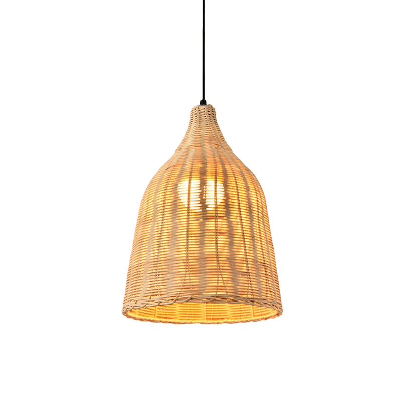 Bamboo Bell Hanging Lamp: Handcrafted 1-Light Pendant For Restaurants - 10’/12’/23.5’ Wide
