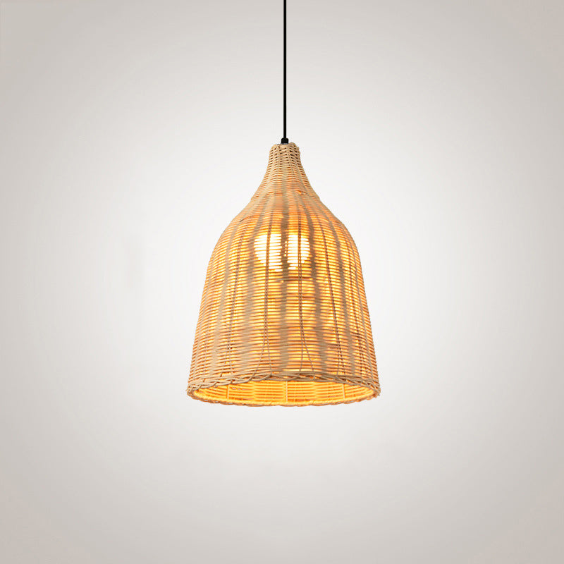 Bamboo Bell Hanging Lamp: Handcrafted 1-Light Pendant For Restaurants - 10’/12’/23.5’ Wide