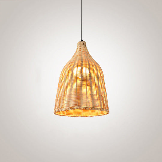 Bamboo Bell Hanging Lamp: Handcrafted 1-Light Pendant For Restaurants - 10’/12’/23.5’ Wide
