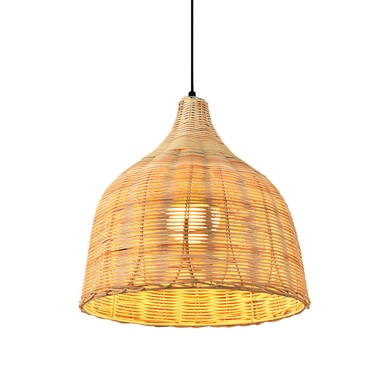 Bamboo Bell Hanging Lamp: Handcrafted 1-Light Pendant For Restaurants - 10’/12’/23.5’ Wide