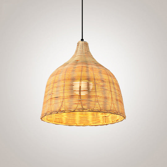 Bamboo Bell Hanging Lamp: Handcrafted 1-Light Pendant For Restaurants - 10’/12’/23.5’ Wide