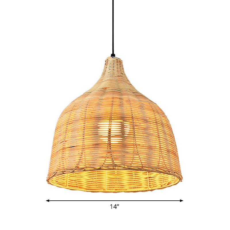 Bamboo Bell Hanging Lamp: Handcrafted 1-Light Pendant For Restaurants - 10’/12’/23.5’ Wide