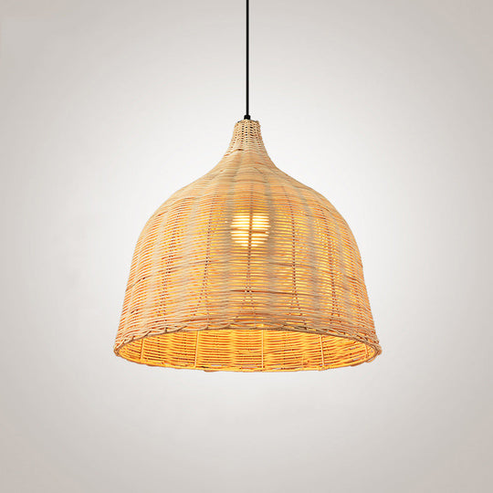 Bamboo Bell Hanging Lamp: Handcrafted 1-Light Pendant For Restaurants - 10’/12’/23.5’ Wide