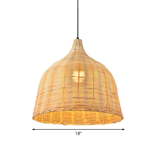 Bamboo Bell Hanging Lamp: Handcrafted 1-Light Pendant For Restaurants - 10’/12’/23.5’ Wide