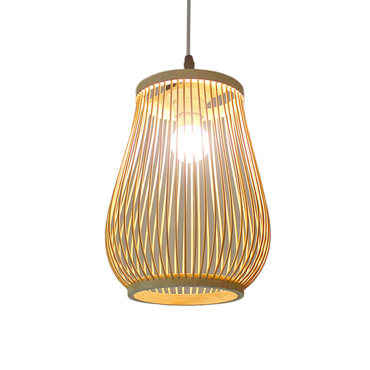 Asian Bamboo Tearoom Pendant Light - Funnel Shape Urn Design Single-Bulb Beige / A