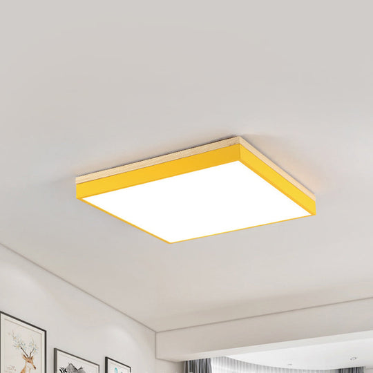 Acrylic Led Ceiling Light For Baby Room & Hallway - Macaron Loft Square Flush Lamp Yellow / 16 Warm