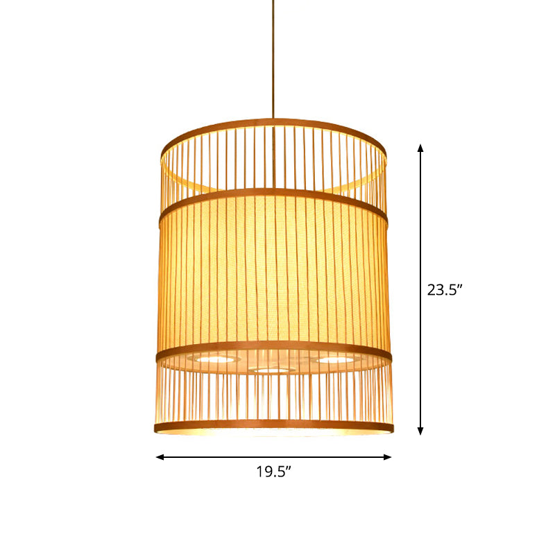 Contemporary Beige Suspension Pendant - Bamboo Ceiling Hang Lamp For Restaurants