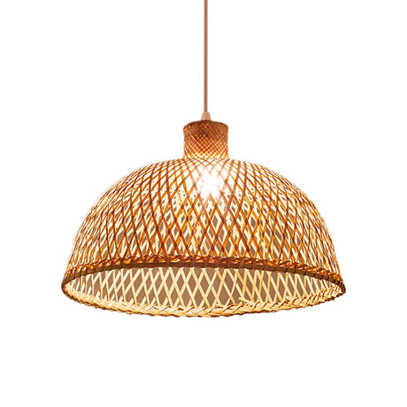 Bamboo Pendant Lamp: Bell/Bowl/Bottle Criss-Cross Woven Asian Hallway Drop Beige / B