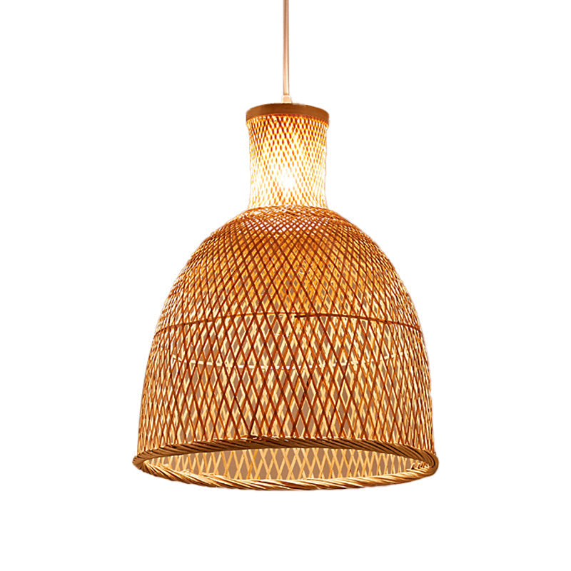Bamboo Pendant Lamp: Bell/Bowl/Bottle Criss-Cross Woven Asian Hallway Drop Beige / D
