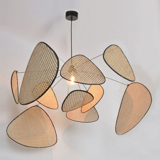 Handcrafted Bamboo Leaf Pendant - Stylish Asian Design 1 Bulb Beige Ceiling Suspension Lamp