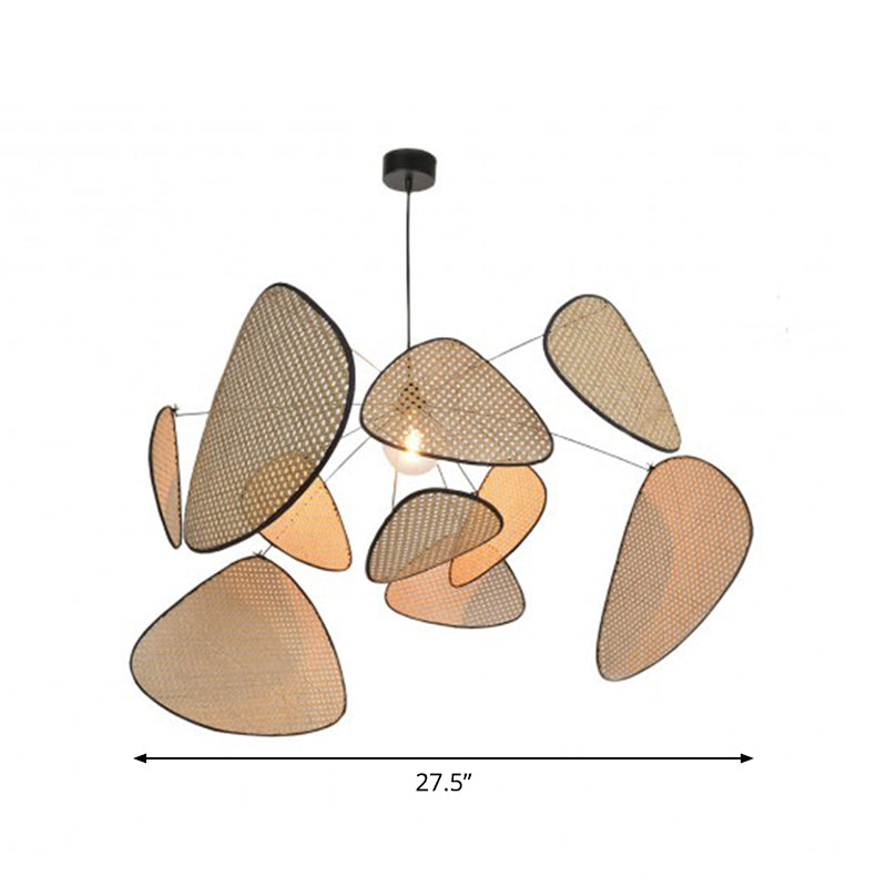 Handcrafted Bamboo Leaf Pendant - Stylish Asian Design 1 Bulb Beige Ceiling Suspension Lamp