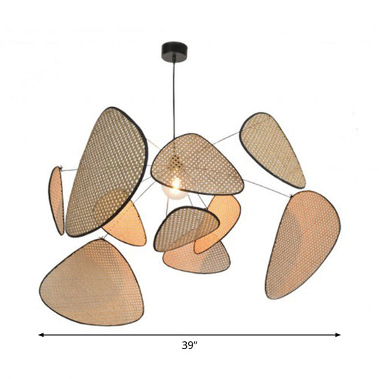 Handcrafted Bamboo Leaf Pendant - Stylish Asian Design 1 Bulb Beige Ceiling Suspension Lamp