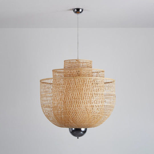 Modern Bamboo Pendant Lamp With Inverted 3-Layers And 1 Light - Perfect For Restaurants