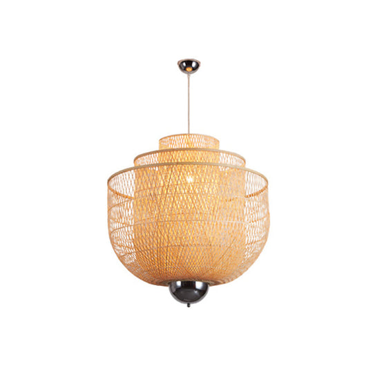 Modern Bamboo Pendant Lamp With Inverted 3-Layers And 1 Light - Perfect For Restaurants