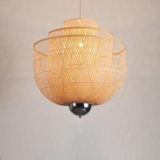 Modern Bamboo Pendant Lamp With Inverted 3-Layers And 1 Light - Perfect For Restaurants