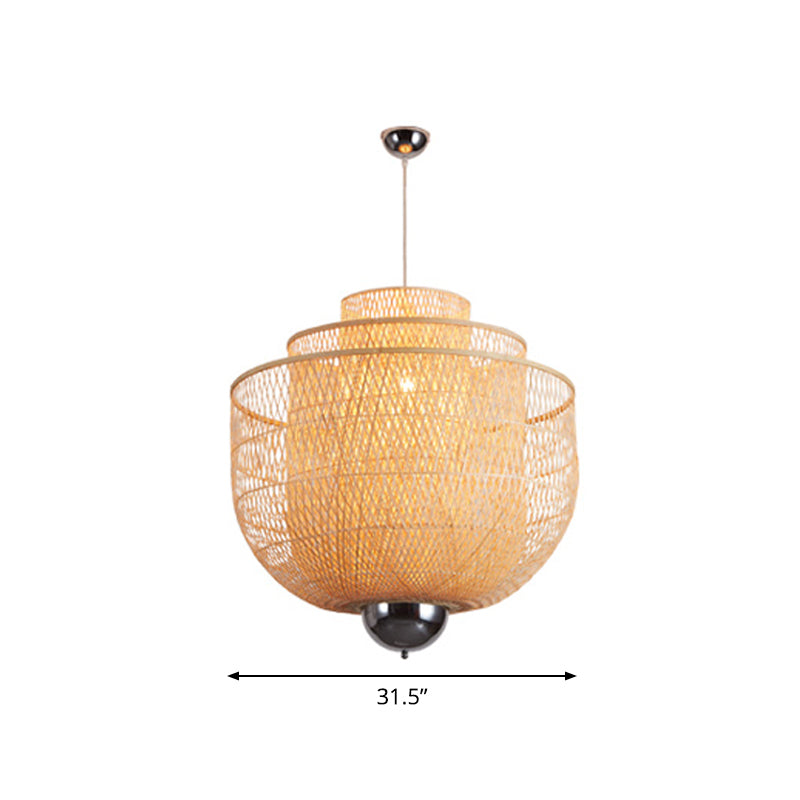 Modern Bamboo Pendant Lamp With Inverted 3-Layers And 1 Light - Perfect For Restaurants