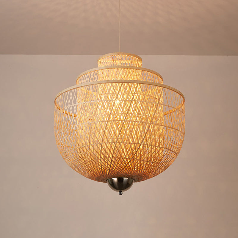 Modern Bamboo Pendant Lamp With Inverted 3-Layers And 1 Light - Perfect For Restaurants