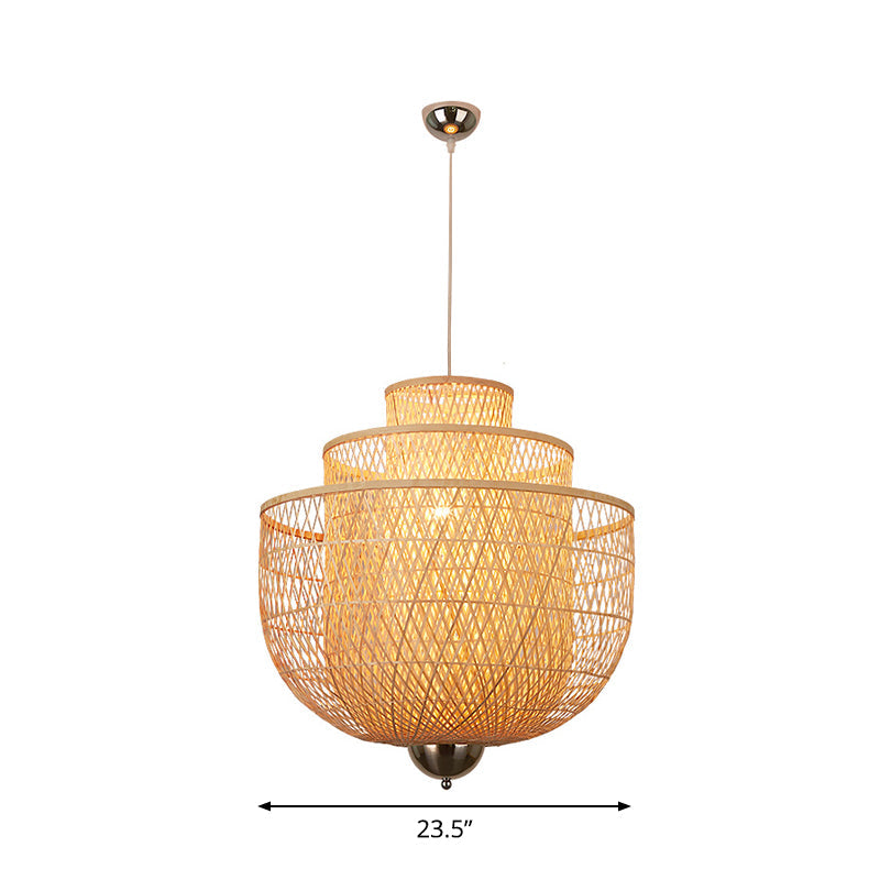 Modern Bamboo Pendant Lamp With Inverted 3-Layers And 1 Light - Perfect For Restaurants