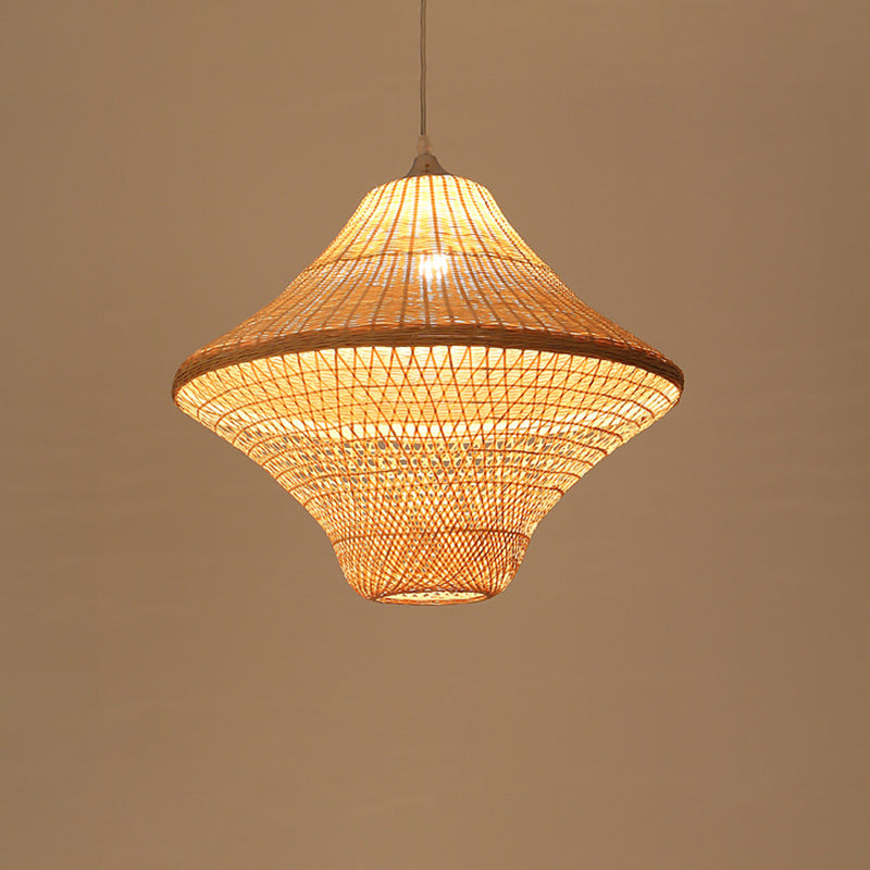 Asian Style Beige Diamond Pendant Bamboo Hanging Light For Tearoom With 1 Bulb