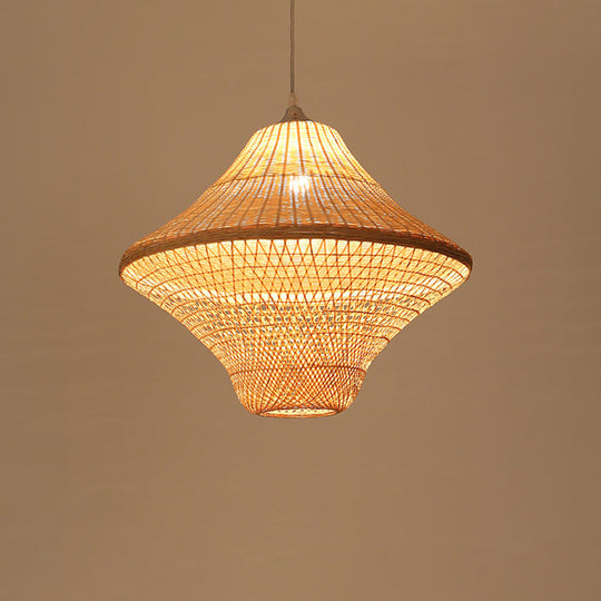 Asian Style Beige Diamond Pendant Bamboo Hanging Light For Tearoom With 1 Bulb