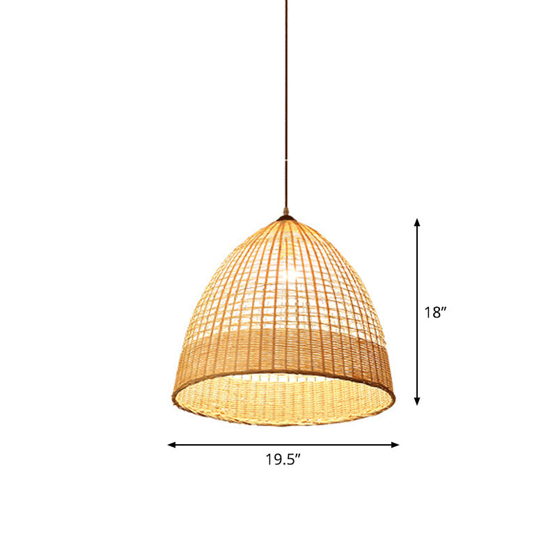 Asian Style Beige Diamond Pendant Bamboo Hanging Light For Tearoom With 1 Bulb