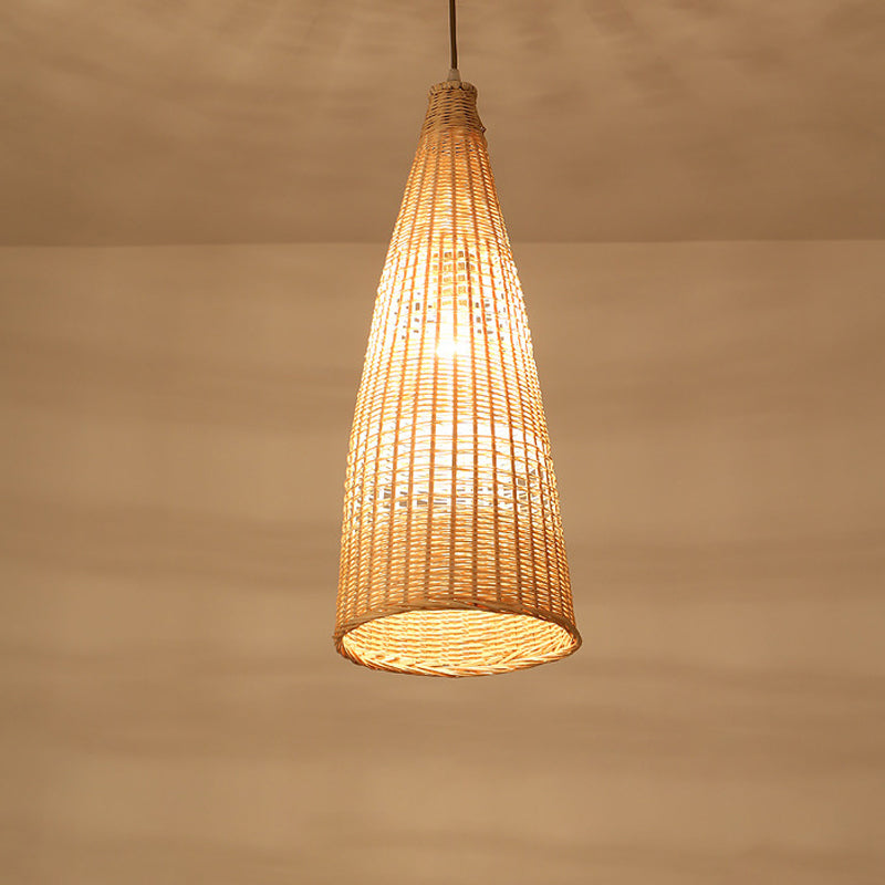 Asian Style Beige Diamond Pendant Bamboo Hanging Light For Tearoom With 1 Bulb / A