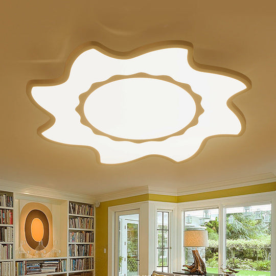 Blazing Sun Cartoon Acrylic Led Ceiling Lamp - White Flush Light For Nursing Room / 18