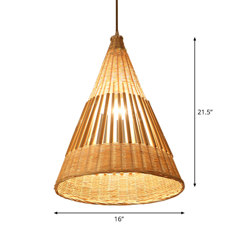 Asian Style Beige Diamond Pendant Bamboo Hanging Light For Tearoom With 1 Bulb